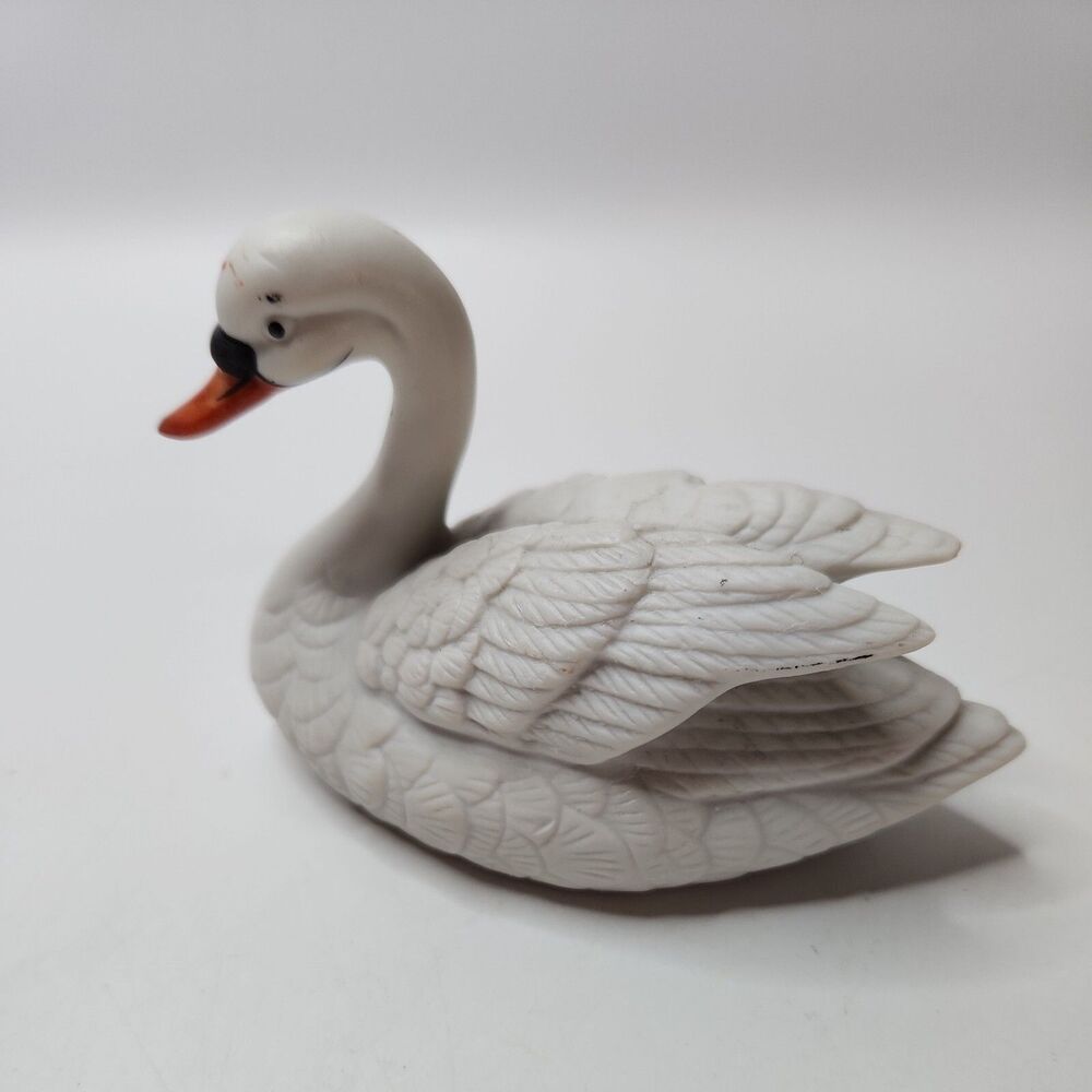 Vintage White Swan Ceramic Figurine Royal Crown Pottery Retro 1980 Decor